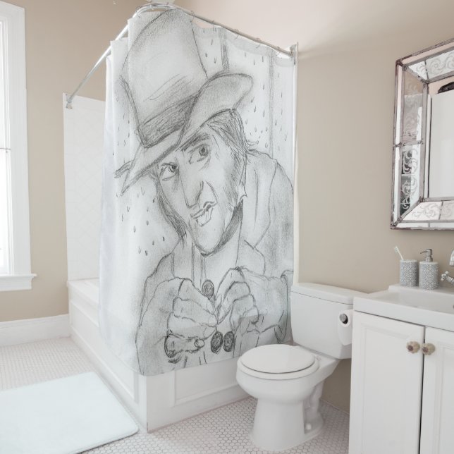 Christmas - Scrooge in Black and white Shower Curtain (In Situ)