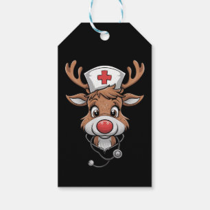 Christmas Scrub Top Reindeer Rubber Gloves Nurses Gift Tags