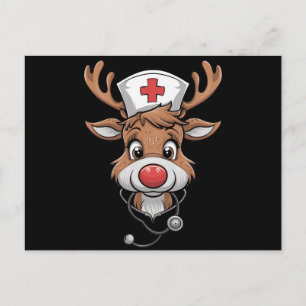 Christmas Scrub Top Reindeer Rubber Gloves Nurses Holiday Postcard