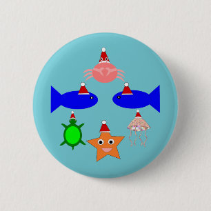 Christmas Sea Creatures 6 Cm Round Badge