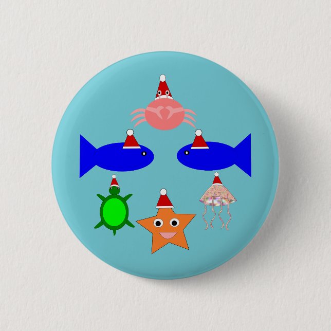 Christmas Sea Creatures 6 Cm Round Badge (Front)