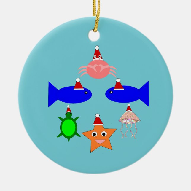 Christmas Sea Creatures Ceramic Tree Decoration (Front)