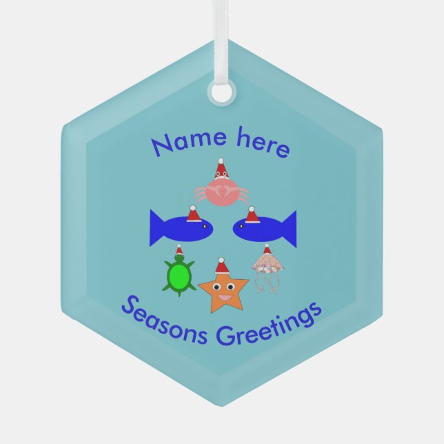 Christmas Sea Creatures Custom Glass Tree Decoration (Front)