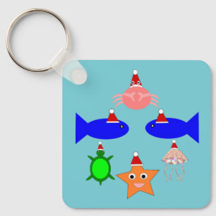 Christmas Sea Creatures Custom Key Ring