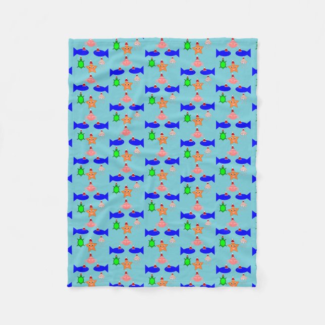 Christmas Sea Creatures Fleece Blanket (Front)