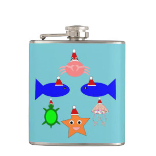 Christmas Sea Creatures Hip Flask