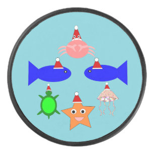 Christmas Sea Creatures Hockey Puck