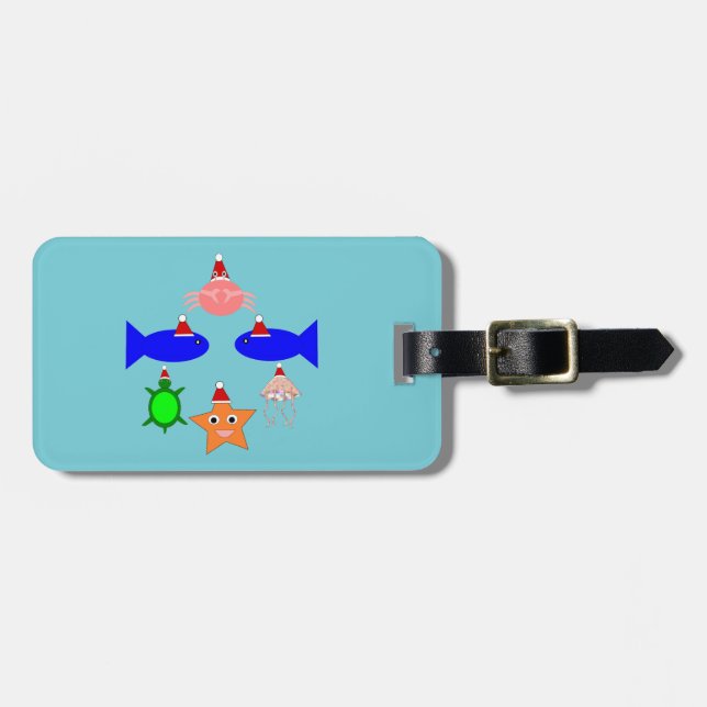 Christmas Sea Creatures Personalised Luggage Tag (Front Horizontal)