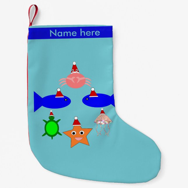 Christmas Sea Creatures Personalised Small Christmas Stocking (Front)