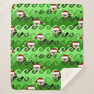 Christmas Sea Otters Green Waves Sherpa Blanket