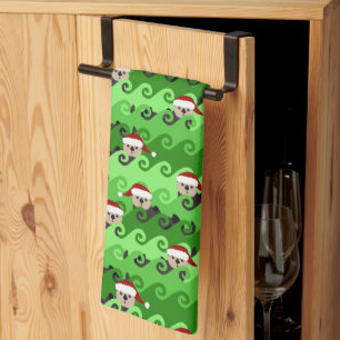 Christmas Sea Otters Green Waves Tea Towel