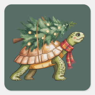 Christmas Sea Turtle Lover Gift Xmas Tree Holiday Square Sticker