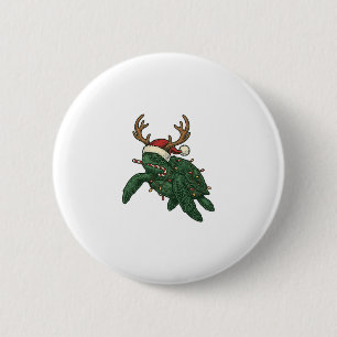 Christmas Sea Turtle Reindeer Vintage Engraving De 6 Cm Round Badge