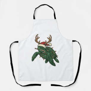 Christmas Sea Turtle Reindeer Vintage Engraving De Apron
