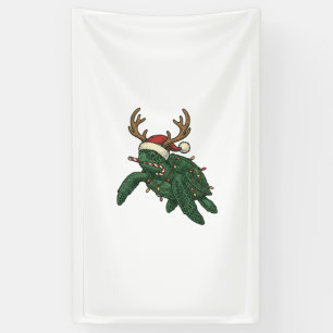 Christmas Sea Turtle Reindeer Vintage Engraving De Banner