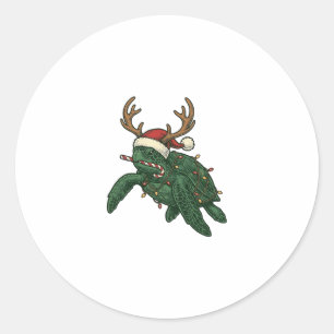 Christmas Sea Turtle Reindeer Vintage Engraving De Classic Round Sticker