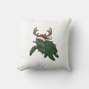 Christmas Sea Turtle Reindeer Vintage Engraving De Cushion