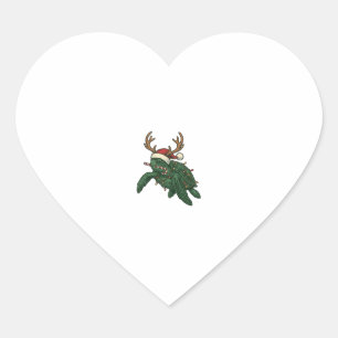 Christmas Sea Turtle Reindeer Vintage Engraving De Heart Sticker