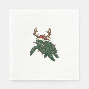 Christmas Sea Turtle Reindeer Vintage Engraving De Napkin