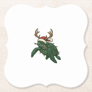 Christmas Sea Turtle Reindeer Vintage Engraving De Paper Coaster