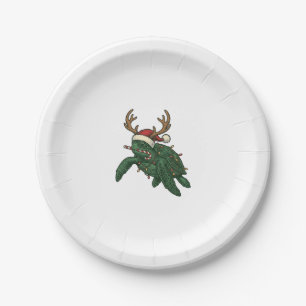 Christmas Sea Turtle Reindeer Vintage Engraving De Paper Plate