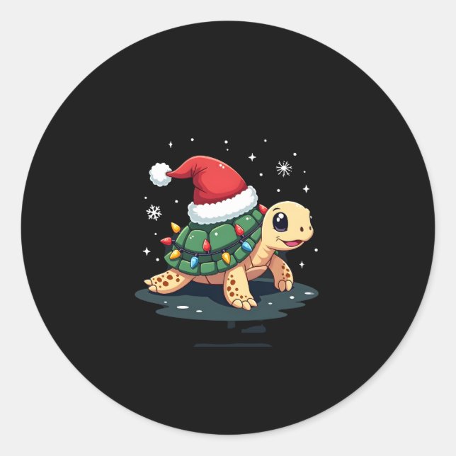 Christmas Sea Turtle Santa Xmas Men Women Boys Gir Classic Round Sticker (Front)