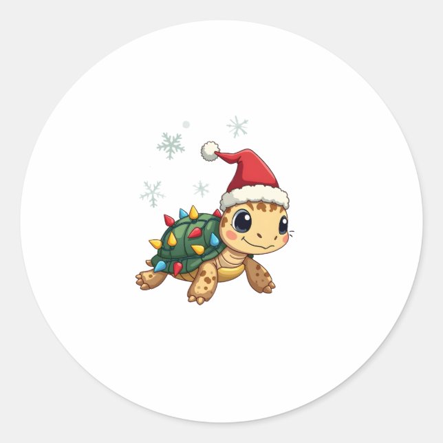 Christmas Sea Turtle Santa Xmas Men Women Boys Gir Classic Round Sticker (Front)