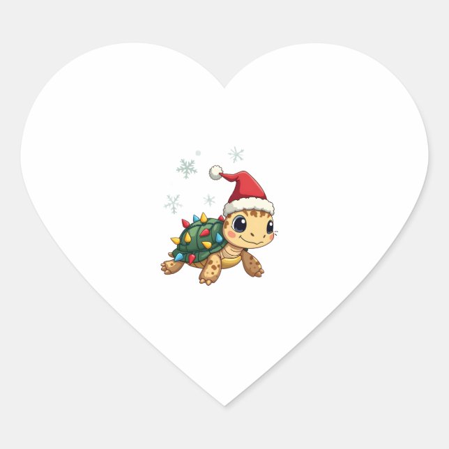 Christmas Sea Turtle Santa Xmas Men Women Boys Gir Heart Sticker (Front)