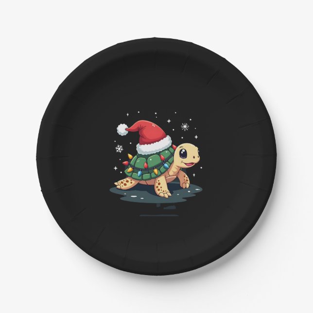 Christmas Sea Turtle Santa Xmas Men Women Boys Gir Paper Plate (Front)