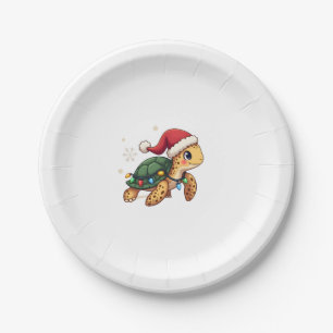 Christmas Sea Turtle Santa Xmas Men Women Boys Gir Paper Plate