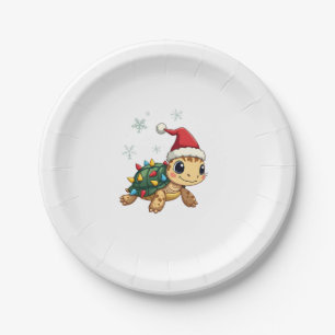 Christmas Sea Turtle Santa Xmas Men Women Boys Gir Paper Plate