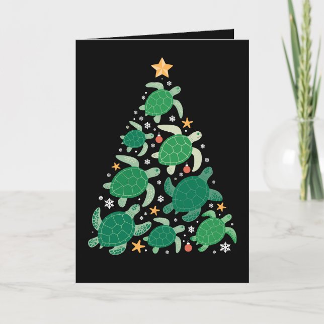 Christmas Sea Turtle Tree Star Starfish Snowflakes Card (Front)