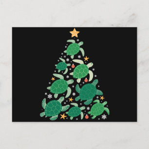 Christmas Sea Turtle Tree Star Starfish Snowflakes Holiday Postcard