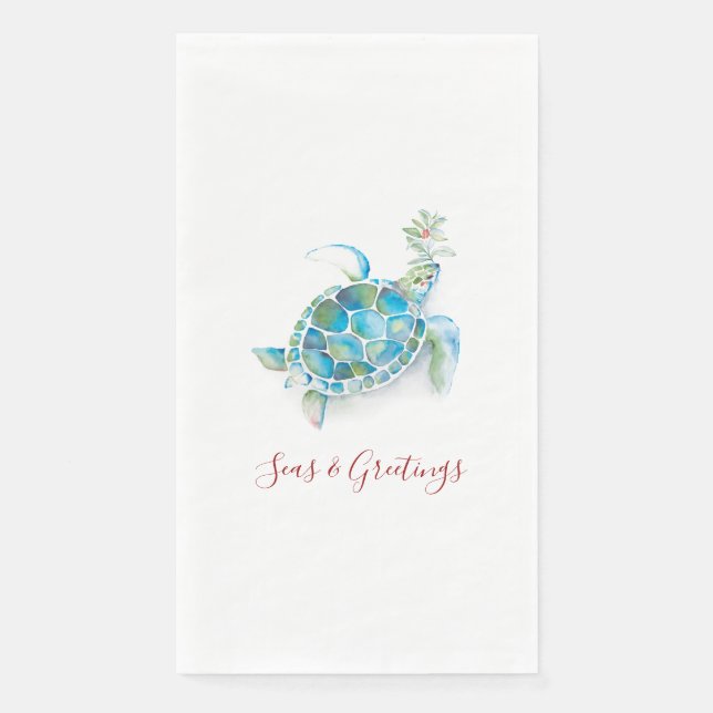 Christmas Sea Turtle Watercolor Seas & Greetings Napkin (Front)