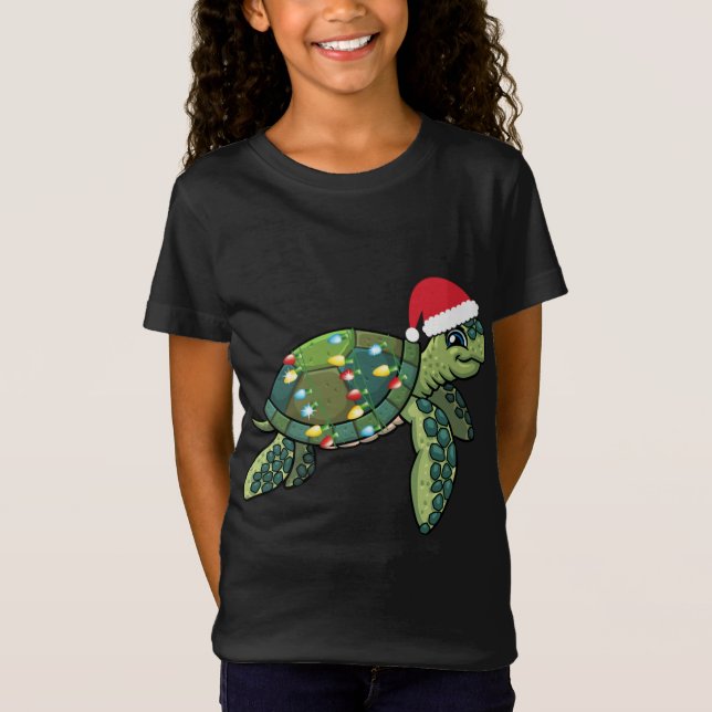 Christmas Sea Turtle With Santa Hat Holiday Cute G T-Shirt (Front)