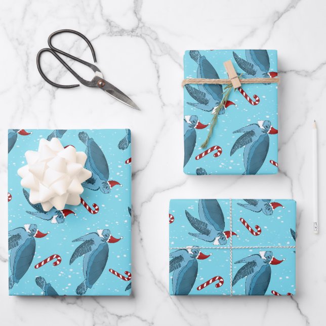 Christmas Sea Turtle Wrapping Paper Sheet (Front)