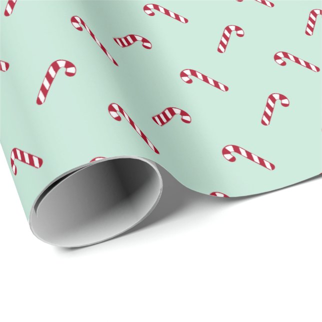Christmas seafoam mint green red candy cane cute wrapping paper (Roll Corner)