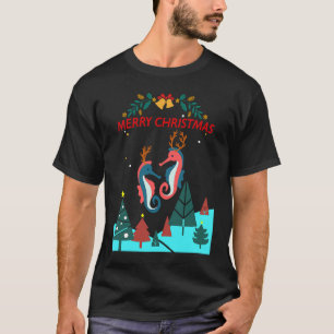 Christmas Seahorse Reindeer With Holiday Decorativ T-Shirt