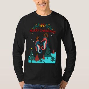 Christmas Seahorse Reindeer With Holiday Decorativ T-Shirt