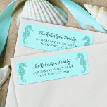 Christmas Seahorses Aqua Glitter Return Address<br><div class="desc">These aqua blue coastal Christmas themed return address labels feature a glitter seahorse on each side of the name and address. Check out the collection for matching products and other colorways,  or message me through Zazzle Chat if you need a special matching product.</div>