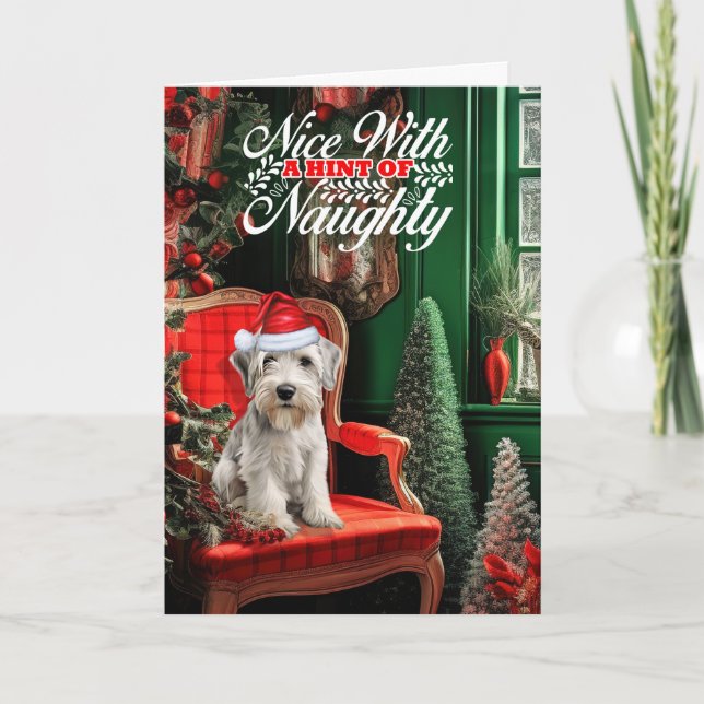 Christmas Sealyham Terrier Dog Naughty or Nice Holiday Card (Front)
