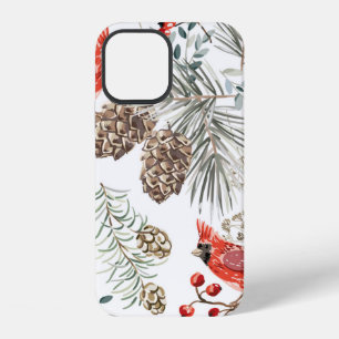 Christmas seamless pattern, cardinal birds, red be iPhone 12 case