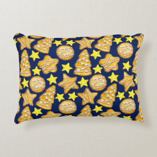 Christmas seamless pattern of sweets and yellow st decorative cushion
