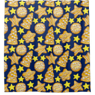 Christmas seamless pattern of sweets and yellow st shower curtain