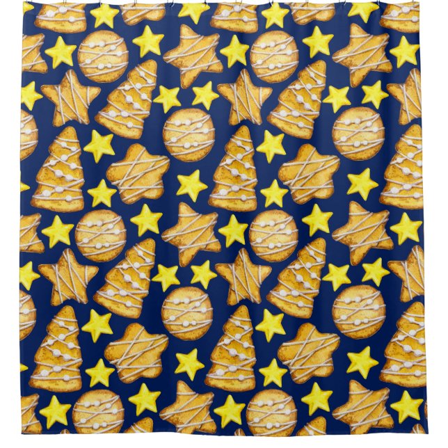 Christmas seamless pattern of sweets and yellow st shower curtain (Front)
