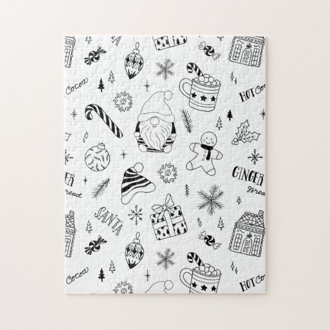 Christmas seamless pattern outline  jigsaw puzzle (Vertical)