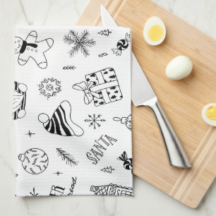 Christmas seamless pattern outline tea towel