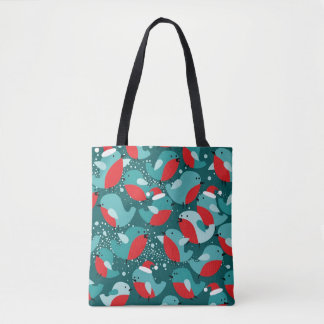 Christmas Seamless Pattern with Bullfinch Birds Tote Bag