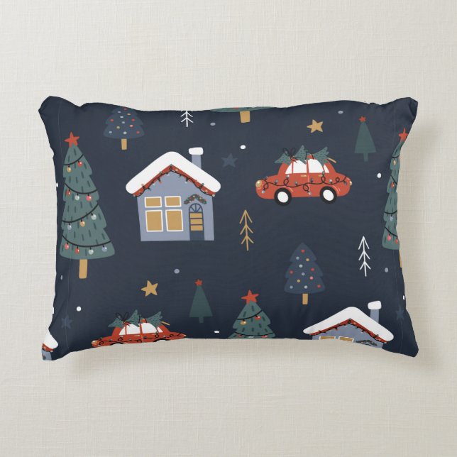 Christmas seamless pattern with christmas tree,car decorative cushion (Front)