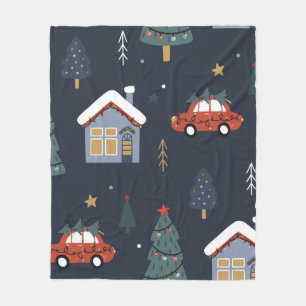 Christmas seamless pattern with christmas tree,car fleece blanket
